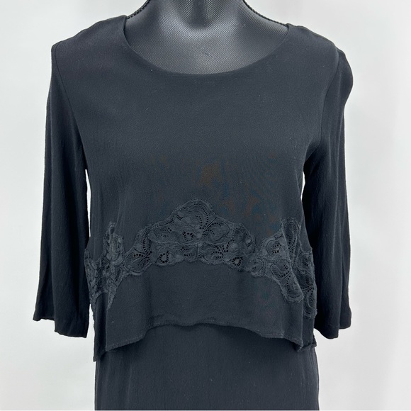 LOWEST Sandro Dress Paris Layered Lace Accent Little Black Dress Size 2 - Picture 2 of 6